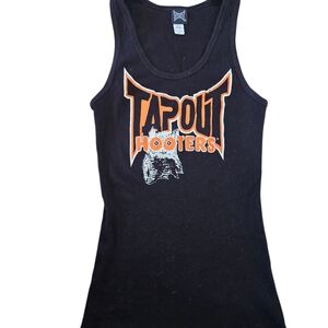Tapout HOOTERS Women's Black and Orange Tank Top Y2K VINTAGE SIZE SMALL